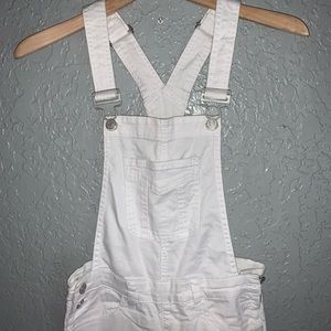 All White Ripped Pocket Criss Cross Denim Overall
